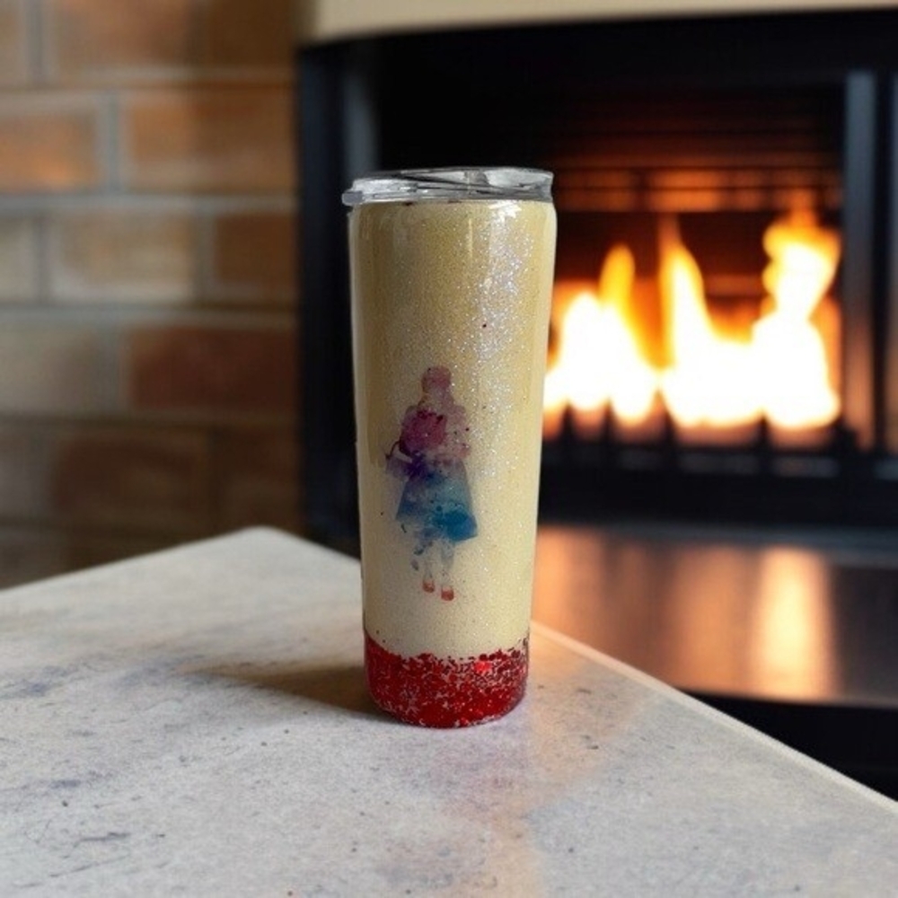 Red Cream Sparkling Glitter Tumbler There's No Place Like Home Lid 8.5" NWOT